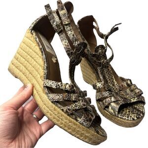 |EUC| FRANCO SARTO Strappy Snake Print Wedge Sandals